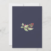 Navy Blue Waterverf Floral Wedding Kaart (Achterkant)