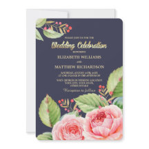 Navy Blue Waterverf Floral Wedding
