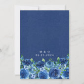 Navy Blue Waterverf Floral Wedding Kaart (Achterkant)