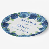 Navy Blue Waterverf Floral Wedding Paper Bord (Gekanteld)