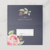 Navy Blue Waterverf Floral Wedding Plaatskaartje (Buitenkant ongevouwen)