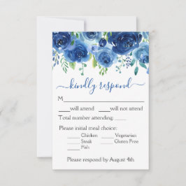 Navy Blue Waterverf Floral Wedding RSVP-kaart RSVP Kaartje