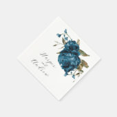 Navy Blue Waterverf Floral Wedding Servet (Hoek)