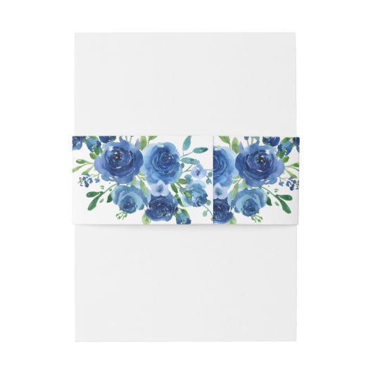 Navy Blue Waterverf Floral Wedding Uitnodigingen Wikkel (Achterkant Voorbeeld)