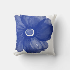 Navy Blue Waterverf Flower Pillow Kussen