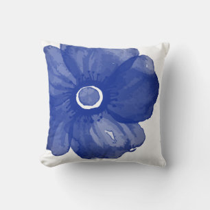 Navy Blue Waterverf Flower Pillow Kussen