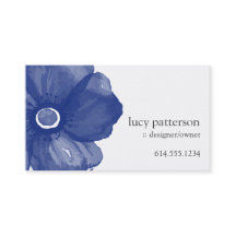 Navy Blue Waterverf Flower Visitekaartjes