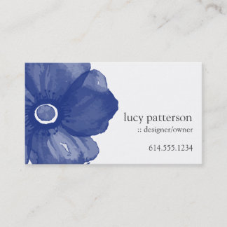 Navy Blue Waterverf Flower Visitekaartjes