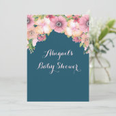 Navy Blue Waterverf Flowers Baby shower Kaart (Staand voorkant)