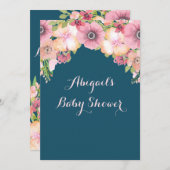 Navy Blue Waterverf Flowers Baby shower Kaart (Voorkant / Achterkant)