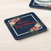 Navy Blue Waterverf Flowers kerst Bier Onderzetter (Linkerzijde)