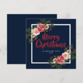 Navy Blue Waterverf Flowers Kerst Kaart (Voorkant / Achterkant)
