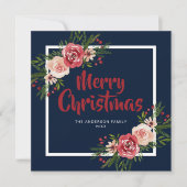 Navy Blue Waterverf Flowers Kerst Kaart