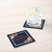 Navy Blue Waterverf Flowers kerst Kartonnen Onderzetters (Insitu)