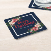 Navy Blue Waterverf Flowers kerst Kartonnen Onderzetters (Schuin)