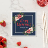 Navy Blue Waterverf Flowers kerst Servet (Insitu)