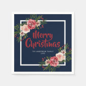 Navy Blue Waterverf Flowers kerst Servet (Voorkant)