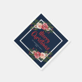 Navy Blue Waterverf Flowers kerst Servet (Hoek)