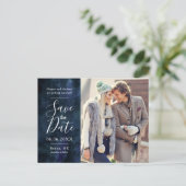 Navy Blue Waterverf Foto Save the Date Aankondigingskaart (Staand voorkant)