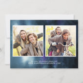 Navy Blue Waterverf Fotocollage De datum opslaan Save The Date (Achterkant)