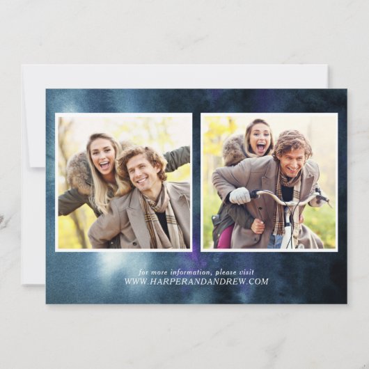 Navy Blue Waterverf Fotocollage De datum opslaan Save The Date (Achterkant)