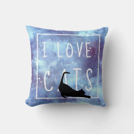 Navy Blue Waterverf Galaxy en Cat Kussen