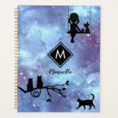 Navy Blue Waterverf Galaxy Meisje  Planner (Voorkant)