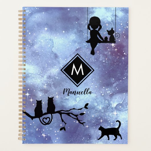 Navy Blue Waterverf Galaxy Meisje  Planner (Voorkant)