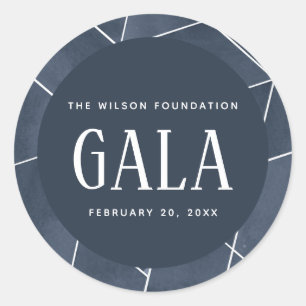 Navy Blue Waterverf Geometric Gala Ronde Sticker