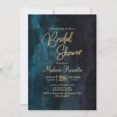 Navy Blue Waterverf Gold Bridal Shower Invitation Kaart (Voorkant)