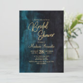 Navy Blue Waterverf Gold Bridal Shower Invitation Kaart (Staand voorkant)