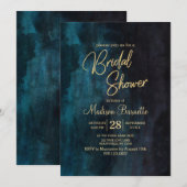 Navy Blue Waterverf Gold Bridal Shower Invitation Kaart (Voorkant / Achterkant)