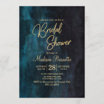 Navy Blue Waterverf Gold Bridal Shower Invitation
