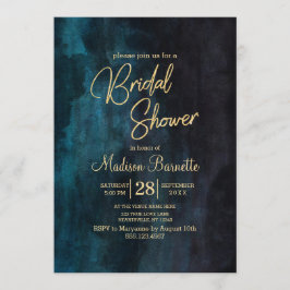 Navy Blue Waterverf Gold Bridal Shower Invitation Kaart