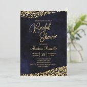 Navy Blue Waterverf Gold Bridal Shower Invitation Kaart (Staand voorkant)