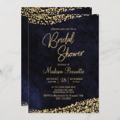 Navy Blue Waterverf Gold Bridal Shower Invitation Kaart (Voorkant / Achterkant)