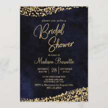 Navy Blue Waterverf Gold Bridal Shower Invitation