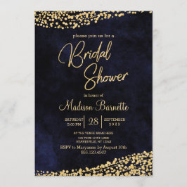 Navy Blue Waterverf Gold Bridal Shower Invitation Kaart