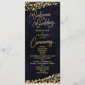 Navy Blue Waterverf Gold Confetti huwelijksprogram Programmakaart (Voorkant)
