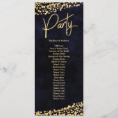 Navy Blue Waterverf Gold Confetti huwelijksprogram Programmakaart (Achterkant)