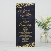 Navy Blue Waterverf Gold Confetti huwelijksprogram Programmakaart (Staand voorkant)