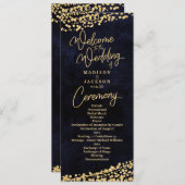 Navy Blue Waterverf Gold Confetti huwelijksprogram Programmakaart (Voorkant / Achterkant)