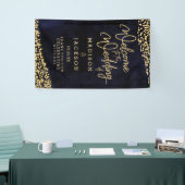 Navy Blue Waterverf Gold Confetti Weddenschap Welk Spandoek (Beurs)