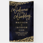 Navy Blue Waterverf Gold Confetti Weddenschap Welk Spandoek (Verticaal)