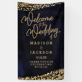 Navy Blue Waterverf Gold Confetti Weddenschap Welk Spandoek