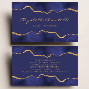 Navy Blue Waterverf Gold Foil Luxury Visitekaartje
