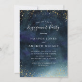 Navy Blue Waterverf Gold Glitter Engagement Party Kaart (Voorkant)