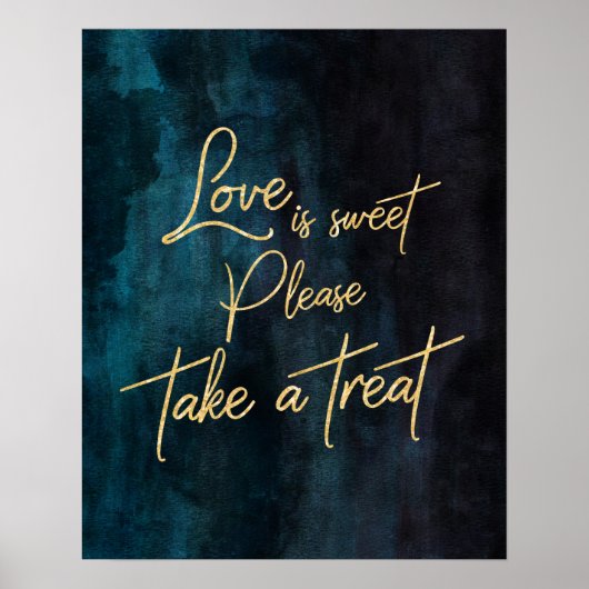 Navy Blue Waterverf & Gold Love is Sweet Treat Poster (Voorkant)