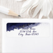 Navy Blue Waterverf Gold Modern Chic Elegant Etiket (Insitu)