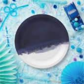 Navy Blue Waterverf & Gold Modern Chic Elegant Papieren Bordje (Feest)